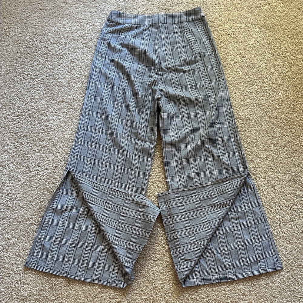 High-Rise Wide Leg Plaid Pants - Gray - Picture 4 of 7